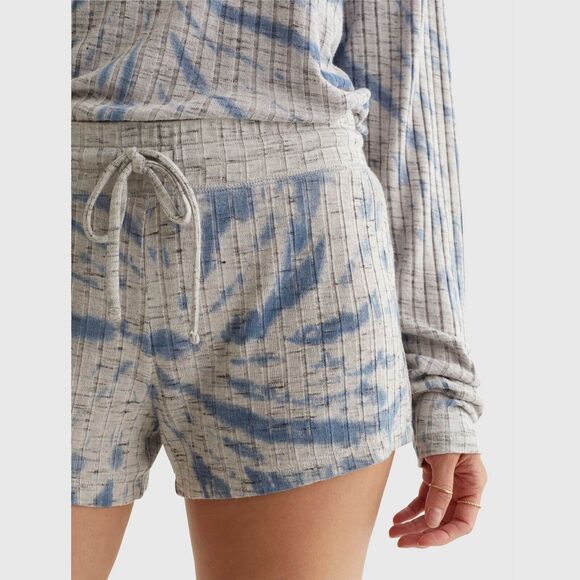 Lucky Brand Women Ivory/Navy Tie Dye Viscose Knit Rib Drawstring Shorts Size L - Picture 4 of 4